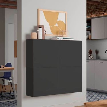Aparador FLORENCIA 3 de diseño elegante en salón comedor con acabado Artisan, ébano y blanco.