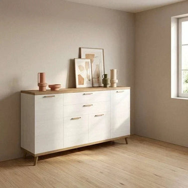 Aparador salón Bolonia de 200 cm con cuatro puertas y dos cajones color roble natural