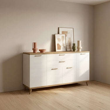 Aparador salón Bolonia de 200 cm con cuatro puertas y dos cajones color roble natural
