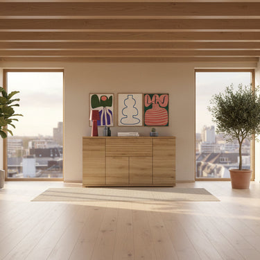 Aparador salón Bolonia madera con cuatro puertas y cajón moldurado