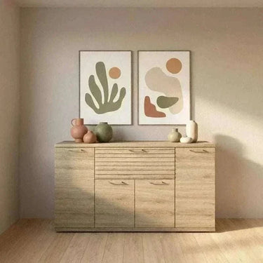 Aparador salón Bolonia de cuatro puertas y cajón moldurado en madera