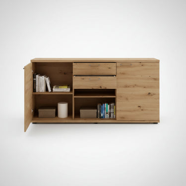 Aparador salón BOLONIA de 140 cm con tres puertas y dos cajones en madera robusta