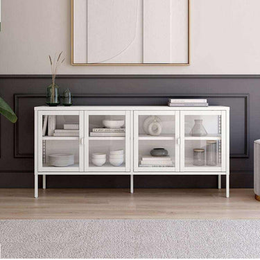Aparador vitrina AINATIT negro con puertas y laterales de cristal