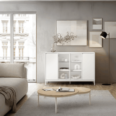 Aparador salón TIVOLI con puertas opacas y vitrinas de cristal elegante y funcional