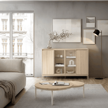 Aparador salón 2P+2P vitrinas con puertas opacas y cristal diseño contemporáneo