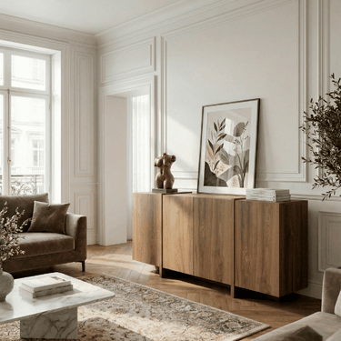 Aparador salón VOLIA de roble con cuatro puertas y diseño moderno
