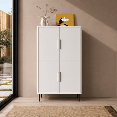 Mueble salón NAPOLI 4 puertas en tonos nogal y arena con patas y tiradores negros