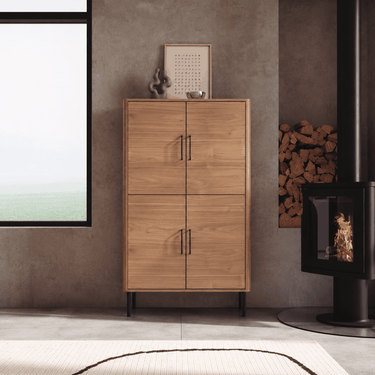 Mueble salón 4 puertas NAPOLI con estantes interiores y diseño moderno en nogal y arena
