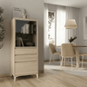 Vitrina baja de cristal TIVOLI de 60 cm con puerta Parsol y almacenamiento cerrado en salón moderno