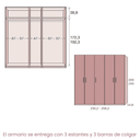 Armario 5 puertas SIENA de melamina en tono rosa empolvado, con puertas lisas y tiradores metálicos; incluye estantes y barras para colgar.