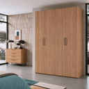 Armario 4 puertas CAPRI moderno en color nogal con tiradores negros para dormitorio
