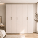 Armario dormitorio matrimonio CAPRI de 5 puertas en color nogal con tiradores negros y gran capacidad.