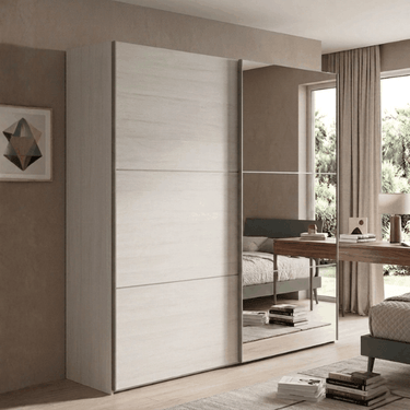 Armario correderas GÉNOVA 180 cm con puerta luna espejo y acabado en roble natural