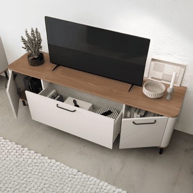 Mueble salón NAPOLI con vitrina baja y mueble TV en diseño compacto y funcional