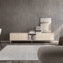 Mueble TV minimalista TIVOLI 220 cm con cubo integrado y puertas abatibles para salón moderno