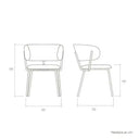 Butaca de diseño estilizado con respaldo y asiento acolchados, patas metálicas negras y medidas 86x48x58 cm.