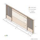 Cabecero LED matrimonio LUCCA mod.6 con diseño de palillería lateral y luz integrada, fabricado en melamina resistente.