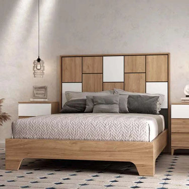 Cabecero matrimonio LUCCA modelo 7 con diseño geométrico estilo Piet Mondrian, fabricado en tableros melamínicos resistentes.