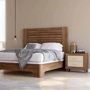Cabecero 160 listonado de madera con dos mesitas de noche de la composición dormitorio L'AQUILA Mod. 1