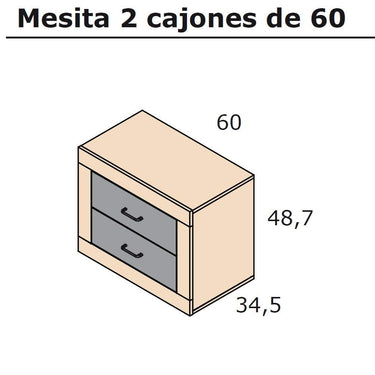 mesita de noche L'AQUILA con 2 cajones elegante y funcional en varios colores
