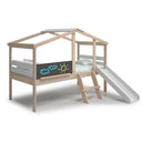 Cama montessori cabaña blanca con tobogán integrado para niños