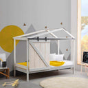 Cama montessori cabaña granero blanca de madera para dormitorio infantil