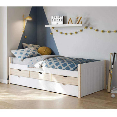 Cama nido compacta Aklav con cajón inferior y diseño en madera de chopo