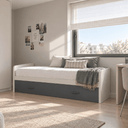 Cama nido VERONA blanca con cajón inferior gris grafito, acabado liso y tiradores integrados, con colchón superior.