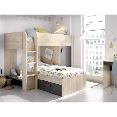 Cama tren reversible con armario y dos cajones mod. TSUMUGI