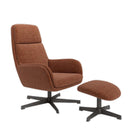 Butaca giratoria BELINA con Ottoman tapizada en tejido suave y base metálica giratoria 360 grados.
