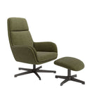 Butaca giratoria BELINA con Ottoman en tejido gris y patas negras, diseño ergonómico y base metálica giratoria 360 grados