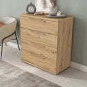 Cómoda Lena de cuatro cajones color madera de 80 cm para dormitorio moderno