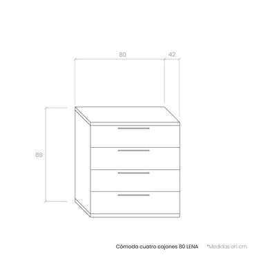 Cómoda Lena de cuatro cajones color madera estilo moderno de 80 cm de ancho
