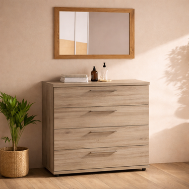 Cómoda 4 cajones de diseño moderno y funcional para almacenamiento en dormitorios