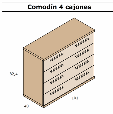 Cómoda LUCCA moderna de 4 cajones con tirador tradicional y acabado en melamina resistente