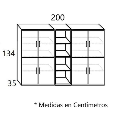 estantería librería baja bolonia para salón comedor con módulos abiertos y cerrados