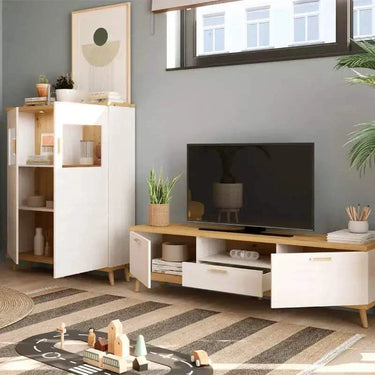 Muebles salon comedor BOLONIA ambiente 2 con vitrina doble y módulo TV moderno y funcional