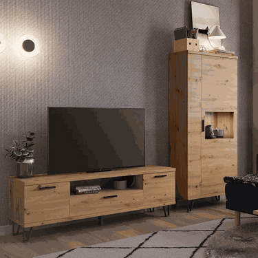 Muebles salon comedor BOLONIA con vitrina y módulo TV moderno y funcional