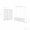 medidas mueble salon comedor BOLONIA diseño nórdico moderno con vitrinas y mueble TV ajustable en madera artesanal España.