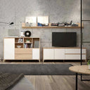 Composición de salón LECCE con mueble TV, aparador y estantes de pared en melamina de alta calidad