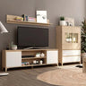 Composición de salón LECCE con mueble TV, vitrina y estante de melamina color roble y blanco