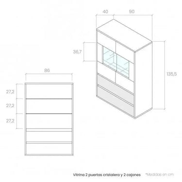 Composición de salón Lecce con mueble TV, vitrina y estante, madera natural y melamina de alta calidad en tonos roble y blanco.