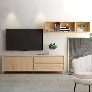 Composición salón LECCE en acabado roble con mueble televisión moderno y almacenamiento amplio