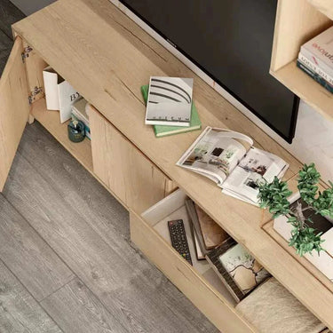 Composición salón LECCE en roble con mueble de televisión moderno y almacenamiento espaçioso