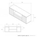 Composición de salón LECCE con mueble TV, vitrina, estante y acabado en melamina de alta calidad.