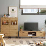 Mueble salón comedor completo BOLONIA en tonos roble natural con vitrina y módulo TV adaptable