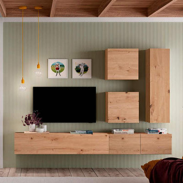 Composición de salón comedor Florencia ambiente 2 con mueble TV flotante y diseño elegante