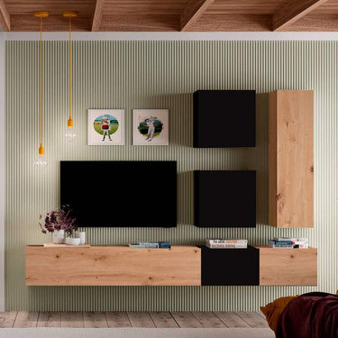 Composición de salón comedor Florencia ambiente 2 con mueble TV flotante elegante y moderno