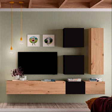 Composición de salón comedor Florencia ambiente 2 con mueble TV flotante elegante y moderno