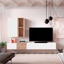 Composición de salón comedor FLORENCIA diseño moderno con mueble tv flotante y cubos para almacenamiento
